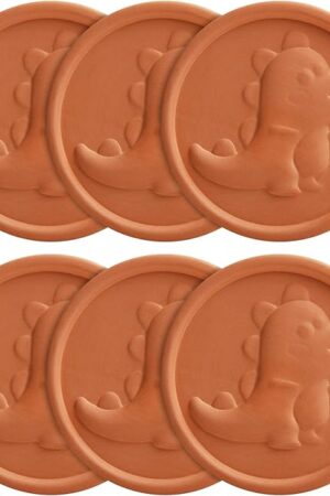 BARST Brown Sugar Saver and Softener Disc with Lovely Dinosaur Design, Brown Sugar Keeper for Food Storage Containers, Reusable & Food Safe, Terracotta 6 Pack