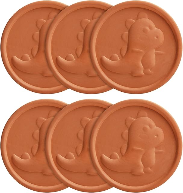 BARST Brown Sugar Saver and Softener Disc with Lovely Dinosaur Design, Brown Sugar Keeper for Food Storage Containers, Reusable & Food Safe, Terracotta 6 Pack