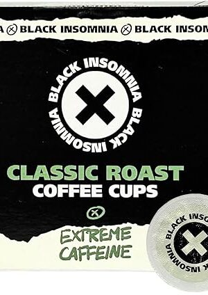 Black Insomnia Coffee Extreme Caffeine Single Serve Cups (For Use In Keurig Brewers) Strongest Coffee in the World - Classic Roast - 12 Count