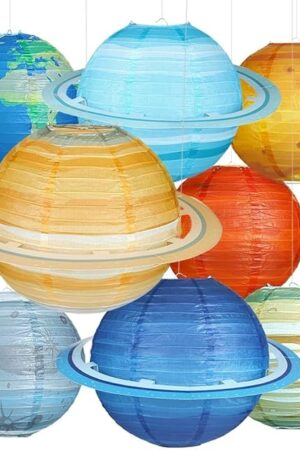 8 PCS Planet Paper Lanterns, 12 Inch Outer Space Party Decorations, Solar System Hanging Planets Lantern for Kids Space Theme Party Birthday Room Decorations