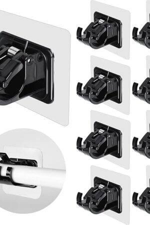 Curtain Rod Brackets No Drilling, 8 PCS Self Adhesive Curtain Rod Holder Hooks, Hangers for Bathroom Kitchen Home Bathroom & Hotel Use