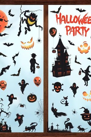 EkkoVla Halloween Window Clings - 9 Sheets Reusable Halloween Decorations, 72 PCS Ghost Tree Witch Zombie Patterns for Treat or Trick Party, Home, Classroom, Store Holiday Decor