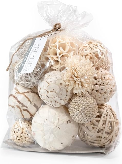ANDALUCA Large Decorative Balls Bowl Filler Decor Orbs White & Cream (Natural White)