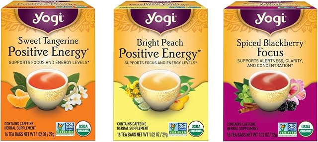 Yogi Tea Morning Energy Variety Pack (3 Pack) 48 Organic Tea Bags | Peach Bergamot Bright | Sweet Tangerine Energy | Spiced Blackberry Focus