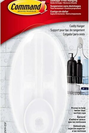 Command Caddy Hanger with Water-Resistant Adhesive Strips, Bathroom Organizer for Hanging Shower Caddy, 1 Shower Hook with 2 Command Strips