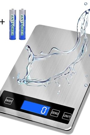 33lb Food Scale, Digital Kitchen Scale Batteries and USB Charging,1g/0.05oz Precise Graduation, Waterproof Stainless Steel with LCD Display Weight Grams and oz for Cooking Baking (Stainless Steel)