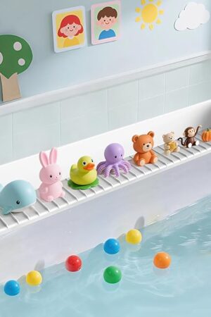 Bathtub Splash Guard PlayPad Shelf Area with Strong Suction Cups, Toy Tray Caddy Holder Storage Over Tub, Bathtub Ledge Guard, No Mess Water & Leak, Bath Time for Toddlers Kids Baby-2.62FT