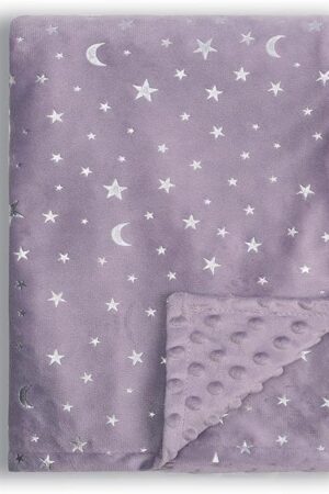 Baby Blanket Soft Minky Star and Moon Printed 30 x 40 Inch Violet