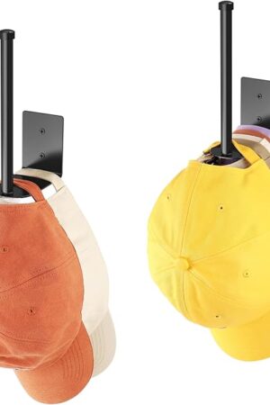 2 Pack Hat Racks for Baseball Caps, Stainless Steel Hat Organizer for Baseball Cap, Hat Holder Storage Organizer, Hat Hanger Strong Adhesive/Wall Drilled for Door, Bedroom, Closet(Black 6 in)