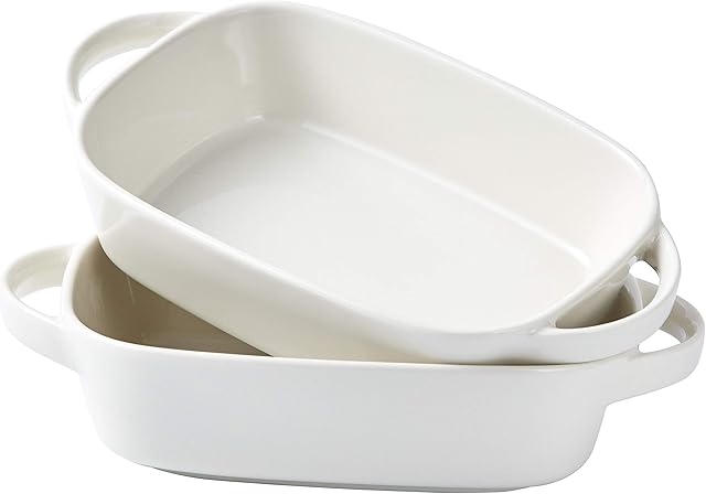Bruntmor Ceramics Porcelain Rectangular Baking Dish Set of 2, Casserole Dish, Baking Pans for Lasagna, Cake, 2-Piece, White