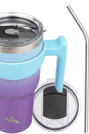 30 oz Tumbler with Handle and 2 Straw 2 Lid, Insulated Water Bottle Stainless Steel Vacuum Cup Reusable Travel Mug,Ocean Dream