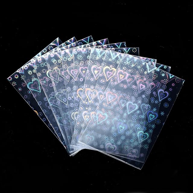 The 100 Pcs Photocard Sleeves Love Heart-Shape Laser Flashing Card Sleeves Trading Cards Sleeve Holographic Foil Protective Cover Foil Card Protective Sleeve 65x90mm