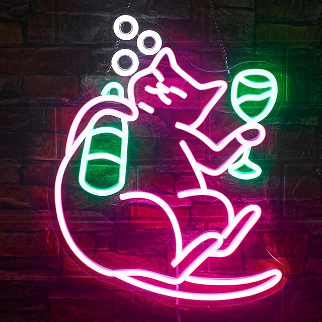 NOSUN Cat Beer Neon Sign Funny Bar Neon Signs for Wall Decor with Dimmable Cat Beer Led Sign Pink Animal Bar Light Up Signs for Bedroom Men Cave Home Birthday Party Home Bar Decor