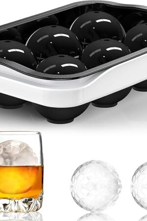Whiskey Ice Ball Maker, [Fill without Funnel & Easy Release] 2.2'' Round Large Iced Cube Trays with Cover, Reusable Sphere Silicone Ices Tray with Lids for Bourbon, Gift for Brandy Lover