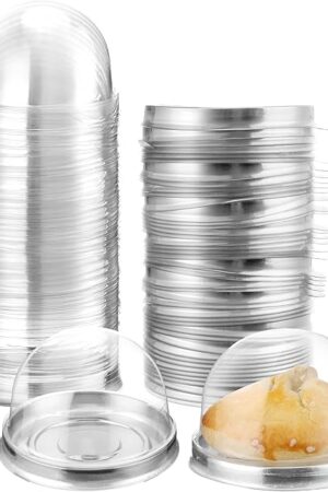 Clear Plastic Mini Cupcake Container, Mini Cupcake Box Muffin Dome Muffin Single Container Box for Wedding Birthday Cheese Pastry Dessert Cake (150, Silver)