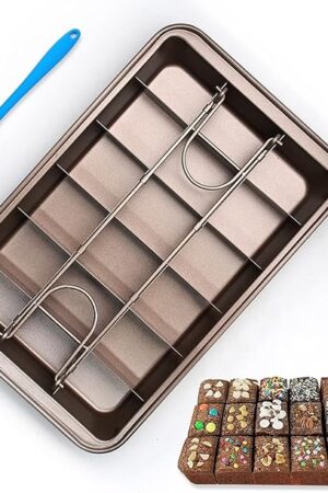 Brownie Pan with Dividers，Nonstick Carbon Steel Baking Loaf Pan Baking Pan Baking Pan，18 Pre-Cut Square Molds for Brownie Bite, Cake, Fudges and Chocolate