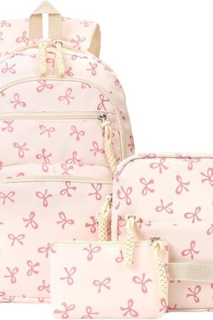 Coquette Bow Backpack - Cute Kawaii Backpack Set Aesthetic Daypack Coquette Rucksack (A01 Bow Pink)