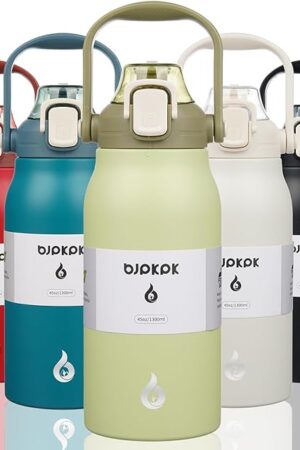 BJPKPK Stainless Steel Insulated Water Bottles 45 oz Metal Water Bottle with One-handed Opening Lid Light Green