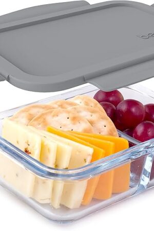 Bentgo® Glass Snack - Leak-Proof Bento-Style Snack Container with Airtight Lid and Divided 2-Compartment Design - 1.75 Cup Capacity for Meal Prepping, and Portion-Controlled Snacking (Gray)