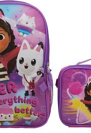 AI ACCESSORY INNOVATIONS Gabby’s Dollhouse 2 Piece Backpack Set, Pre-School Girls 16" Travel Bag, Pink