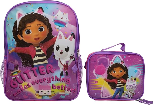 AI ACCESSORY INNOVATIONS Gabby’s Dollhouse 2 Piece Backpack Set, Pre-School Girls 16" Travel Bag, Pink