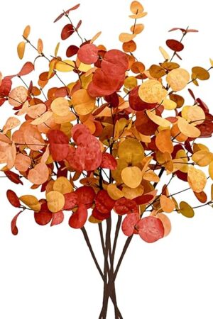 Agusbagli 6 Pcs Artificial Eucalyptus Leaves 28'' Tall Fall Flowers Leaf Greenery Stems Autumn Decorations for Home Wedding Centerpieces Thanksgiving Floral Arrangements