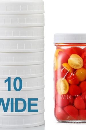 AOZITA [10 Pack] WIDE Mouth Mason Jar Lids for Ball, Kerr and More - White Plastic Storage Caps for Mason/Canning Jars - Leak-Proof, Dishwasher Safe & Food Grade