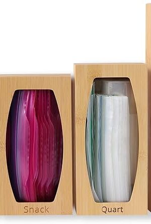 Bamboo Plastic Bag Storage Organizer for Kitchen Drawer, 4 Separate Baggie Organizer, Suitable for Gallon, Quart, Sandwich & Snack Variety Size Bag