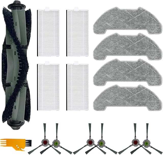 16 Pcs Replacement Part Kit for Airrobo P30 Vacuum Cleaner, 1 Main Brush, 4 Filters, 4 Mop Pads, 6 Side Brushes Accessories Attachments