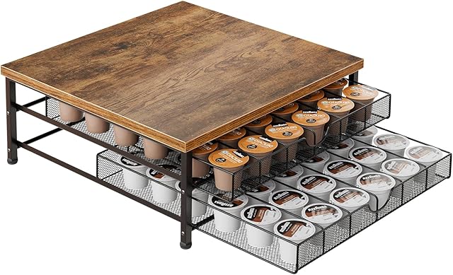 Coffee Pod Holder for K Cup Holder Drawer, 72 Capacity Coffee Pod Organizer K Cup Storage 2 Tier Pods Drawer Organizer Sliding Baskets for Coffee Station Counter, Black