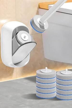 Disposable Toilet Brush Wand, Wall Mounted Toilet Cleaner Kit with Holder, 12 Refills Replacement Heads for Bathroom Cleaning