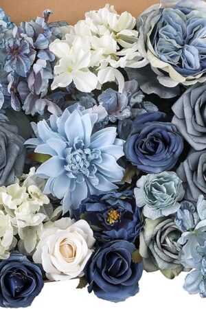 Artificial Flowers Combo Box Set Dusty Blue Flowers for DIY Wedding Bouquet Arrangements Bridal Shower Party Home Decorations(White Blue Rose)