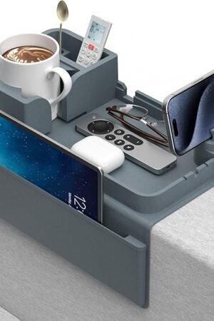 Couch Arm Cup Holder CLESOO Couch Arm Tray Anti-Slip Couch Cup Holder Silicone Sofa Armrest Tray Dual Side Pocket Couch Drink Holder Sofa Caddy Arm Remote Holder Snack Caddy with Phone Holder Blue