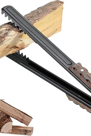 CAMPINGMOON 16-inch Length Charcoal Tongs with Scissor Shape Serrated Log Claw Small Fire Tongs for Bonfire Campfire Fire Pit with Wood Hand BKMS-41