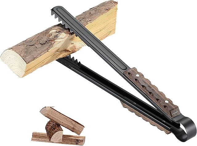 CAMPINGMOON 16-inch Length Charcoal Tongs with Scissor Shape Serrated Log Claw Small Fire Tongs for Bonfire Campfire Fire Pit with Wood Hand BKMS-41