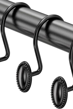 AmazerBath Black Shower Curtain Hooks, 12PCS Rust Proof Shower Curtain Rings, Decorative Modern Shower Curtain Hangers, Elliptical Heavy Duty Design Convenient for Bathroom Kitchen Wardrobe