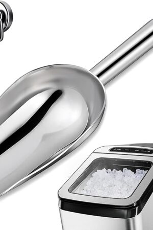 6oz Stainless Steel Ice Scoop for Freezer with Magnetic Hook – Dishwasher Safe Ice Scooper for Ice Machine – Metal Scoop for Ice Bucket, Dog Food, Flour, Canisters