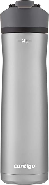 Contigo Cortland Chill 2.0 Vacuum-Insulated Stainless Steel Water Bottle Spill-Proof Sip Technology Interchangeable Lid 24oz Steel/Licorice Perfect for Fitness Travel Everyday Use