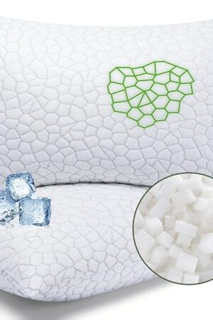 Cooling Pillows Queen Size Set of 2 - Shredded Memory Foam Pillow for Sleeping 2 Pack, Adjustable Cool Bed Pillows for Side, Back, and Stomach Sleepers, Gel Pillow Washable Removable Cover