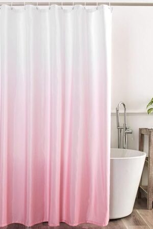 YI & ZE Ombre Pink Shower Curtain Sets for Bathroom Accessories Fabric Polyester Waterproof Modern Shower Curtain Liner with 12 Hooks W72xL72