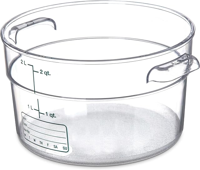 Carlisle FoodService Products Storplus Round Food Storage Container with Stackable Design for Catering, Buffets, Restaurants, Polycarbonate (Pc), 2 Quart, Clear