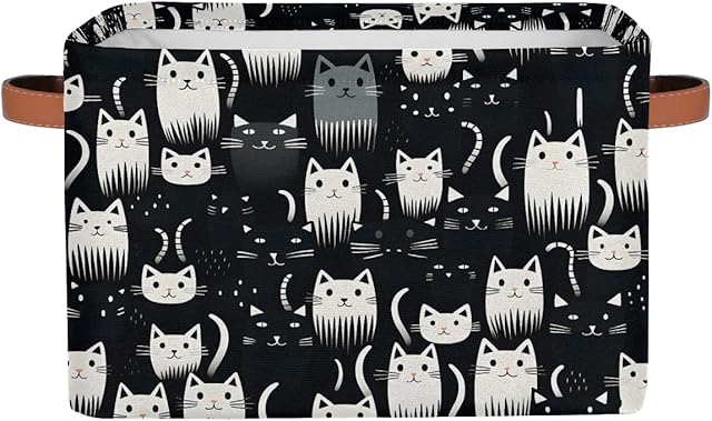 Black Cats Kitten Storage Bin Collapsible Storage Basket Fabric Cube Storage Boxes Organizer with Handles for Shelves Clothes Toys Kitchen Laundry, 1PC