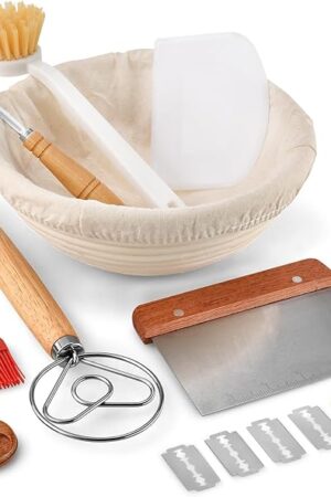 9-Inch Round Bread Proofing Basket, Complete Sourdough Starter Kit, Essential Bread Making Tools, Perfect for Sourdough Baking, HAOCHUYI Gift Set