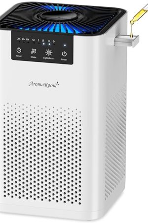 AromaRoom Air Purifiers for Bedroom with 3-in-1 HEPA Filter, Air Purifiers for Home Pet Pee Smell with Aromatherapy, Quiet 360° Airflow Air Cleaner for Office, Dorm, Apartment, Kitchen, AP102 White
