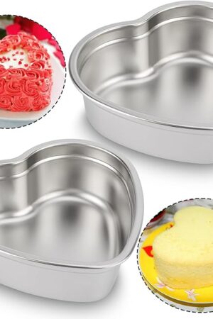 6 Inch Heart Shaped Cake Pans Set of 2, Nonstick Heart Cake Pan for Baking, Durable Stainless Steel Baking Pans Cake Tins for Birthday/Valentine's Day/Thanksgiving/Wedding/Anniversary, Dishwasher Safe