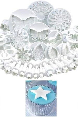 33 Pcs Fondant Cake Cookie Plunger Cutter Fondant Cake Cutter Mold Sugar craft Flower Leaf Butterfly Heart Shape Decorating Mold DIY Tools