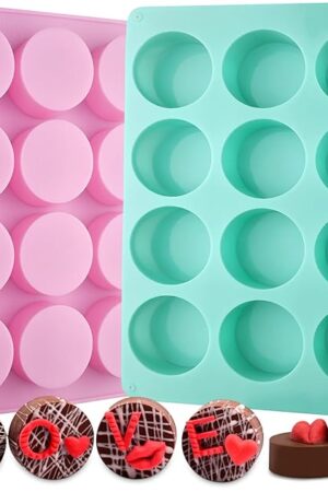 Actvty Round Chocolate Cookie Molds, New Size 12-Cavity Cylinder Chocolate Cover Cookie Silicone Molds for Candy Mini Cakes Jelly Baking（2 Pack）