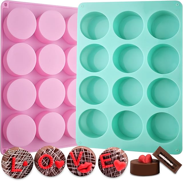 Actvty Round Chocolate Cookie Molds, New Size 12-Cavity Cylinder Chocolate Cover Cookie Silicone Molds for Candy Mini Cakes Jelly Baking(2 Pack)