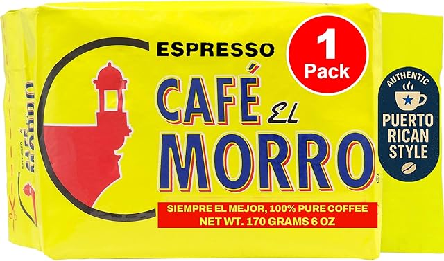 Café El Morro Dark Roast Espresso Ground Coffee, Bulk Coffee, Authentic Puerto Rican Style Coffee, Vacuum Sealed, Ground Espresso Beans, 6 oz (1-Pack)