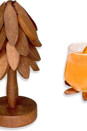Yuoyar Coasters, Wooden Tree-Shaped Sapeli Wood Drink Coasters Set for Coffee Table, Kitchen Table Decor